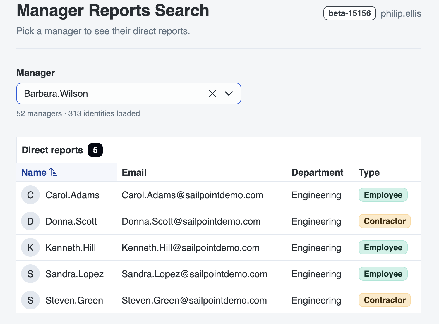 The finished manager lookup page