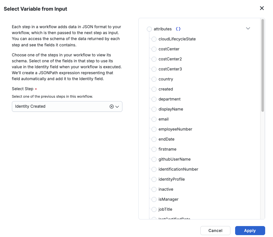The insert-variable control open